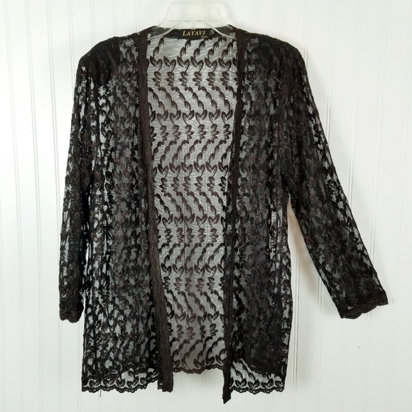 Vintage Womens Open Front Lace Mesh Cardigan Sweater Sheer XXL Brown Whimsigoth - Picture 1 of 9